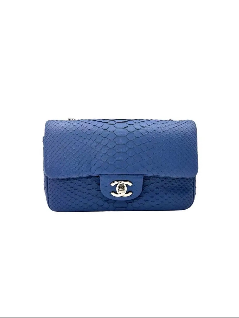 CHANEL Blue Python Classic Flap Bag